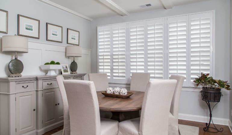  Plantation shutters in a Atlanta dining room.